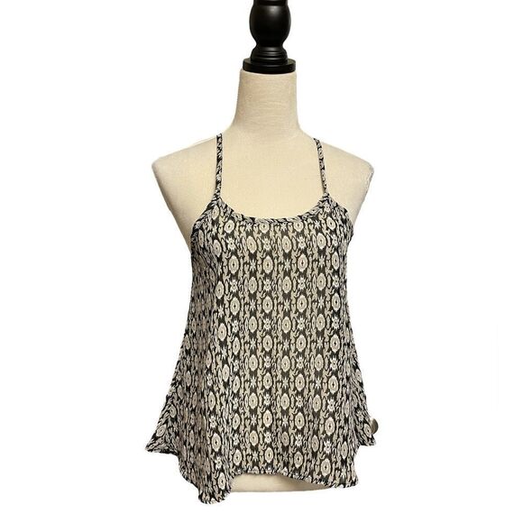 Nabee Black, Cream & White Designed Sheer Racerback Tank Top (Size: Small) - Picture 1 of 11